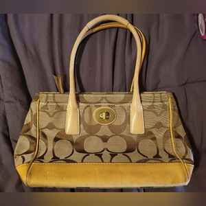 Coach Hampton line purse shoulder bag tote tan brown beige